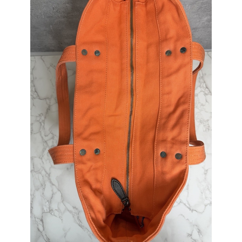 Vintage Polo Ralph Lauren Big Pony #3 Orange Canvas Tote Bag Leather Zip Rare - Picture 13 of 13